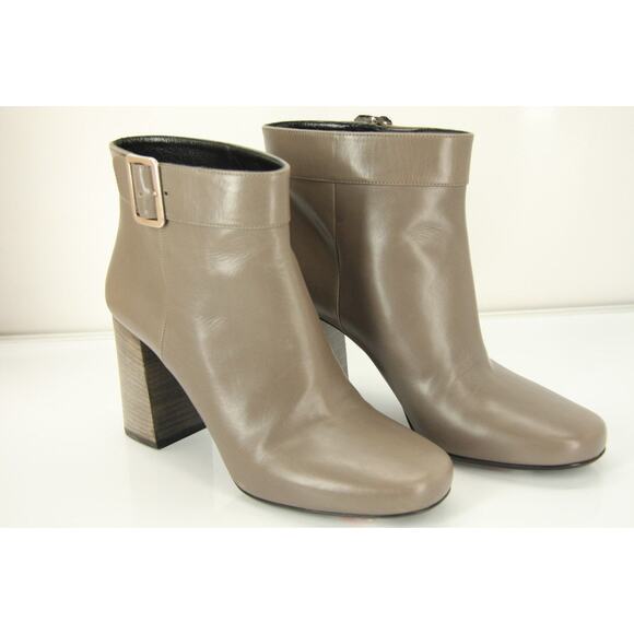 Prada Gray Leather Block Heel Ankle Boots Size 39 NIB $950 Italy Women's SqrToe - Picture 3 of 10